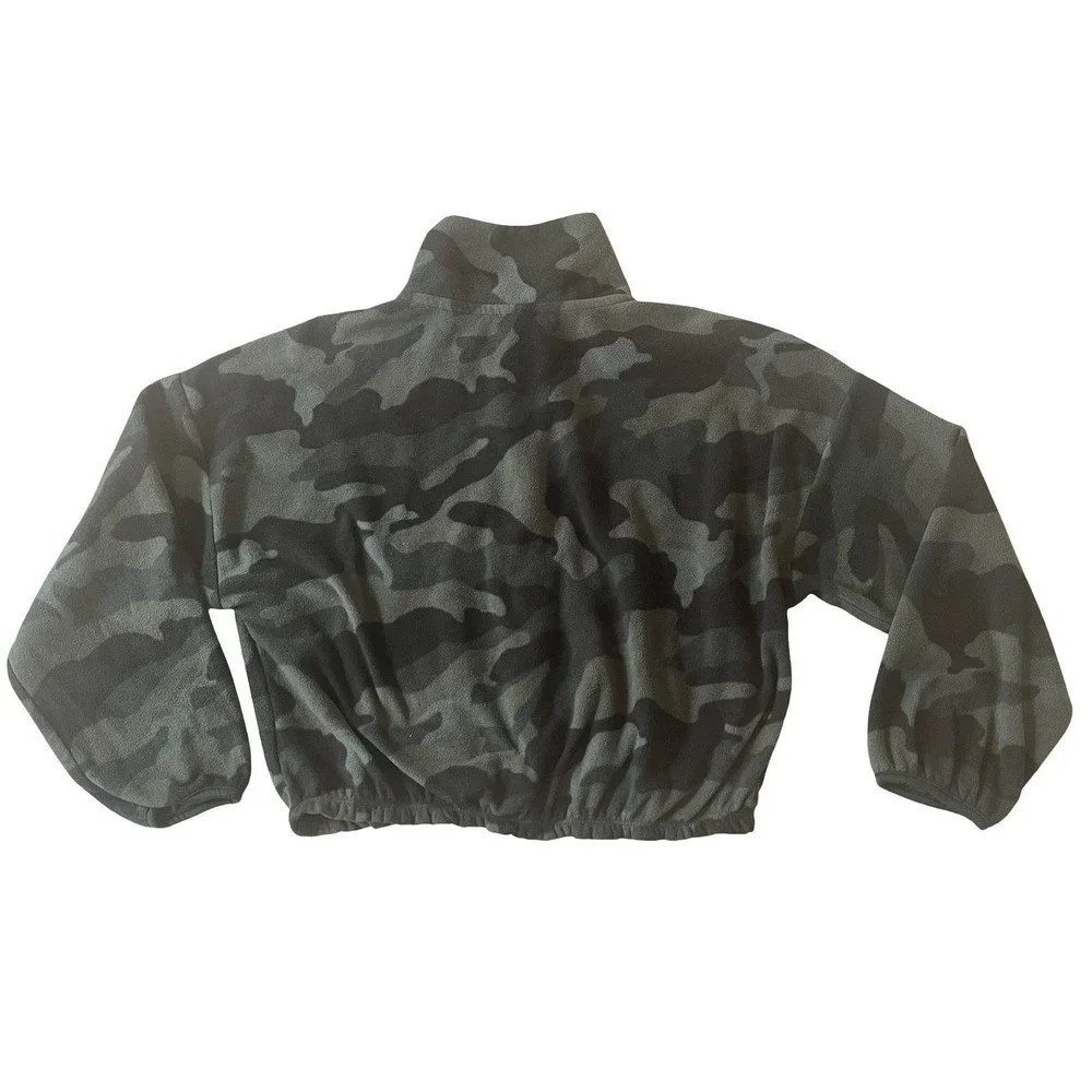 Old Navy‎ Girls Size M 8 Camo Fleece Sweatshirt Crop Green Pocket Quarter Zip